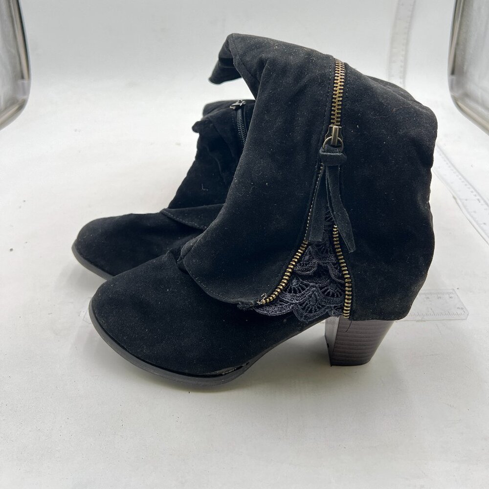 Black Women Pointed Toe Over The Knee Chunky Heel Wide Calf Zipper Dress Shoes